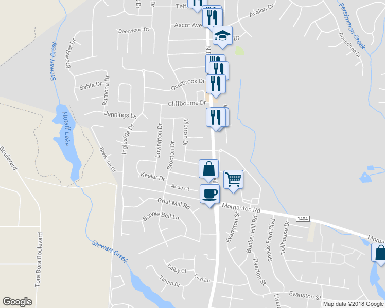 map of restaurants, bars, coffee shops, grocery stores, and more near 6521 Cissna Drive in Fayetteville