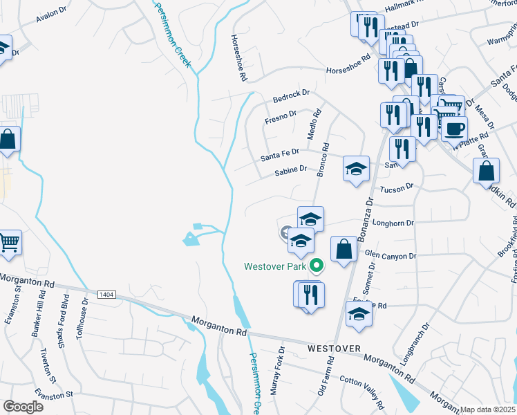 map of restaurants, bars, coffee shops, grocery stores, and more near 6145 Lonestar Road in Fayetteville