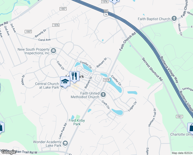 map of restaurants, bars, coffee shops, grocery stores, and more near 6118 Eisenhower Lane in Indian Trail