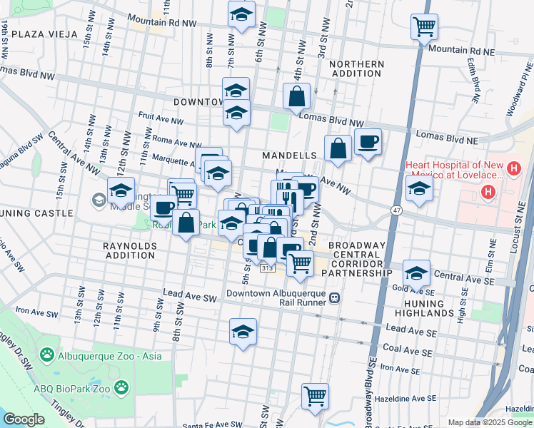 map of restaurants, bars, coffee shops, grocery stores, and more near 200 4th Street Northwest in Albuquerque