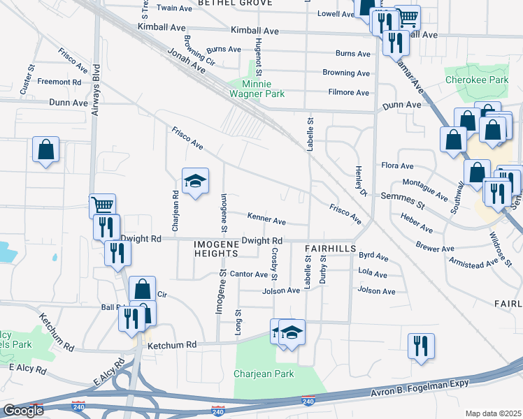 map of restaurants, bars, coffee shops, grocery stores, and more near 2161 Long Street in Memphis