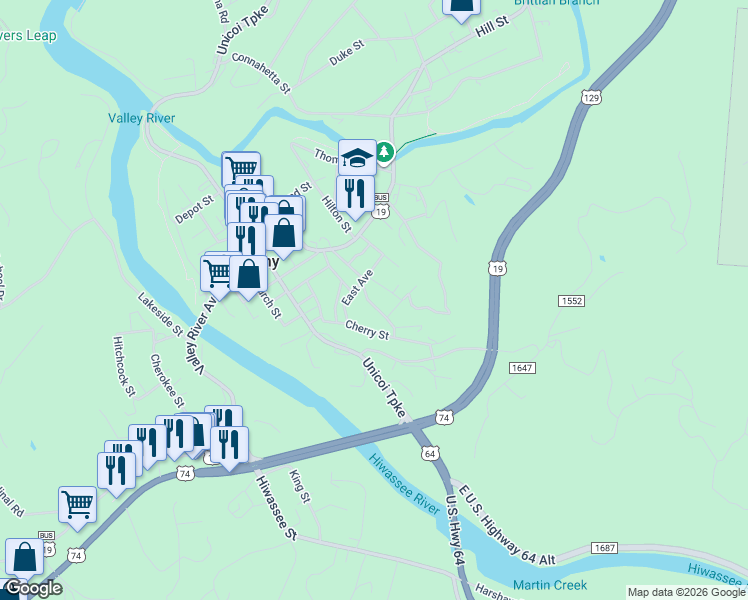 map of restaurants, bars, coffee shops, grocery stores, and more near 16 Boulevard Street in Murphy