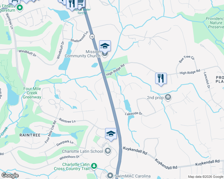 map of restaurants, bars, coffee shops, grocery stores, and more near 8932 Providence Estates Court in Charlotte