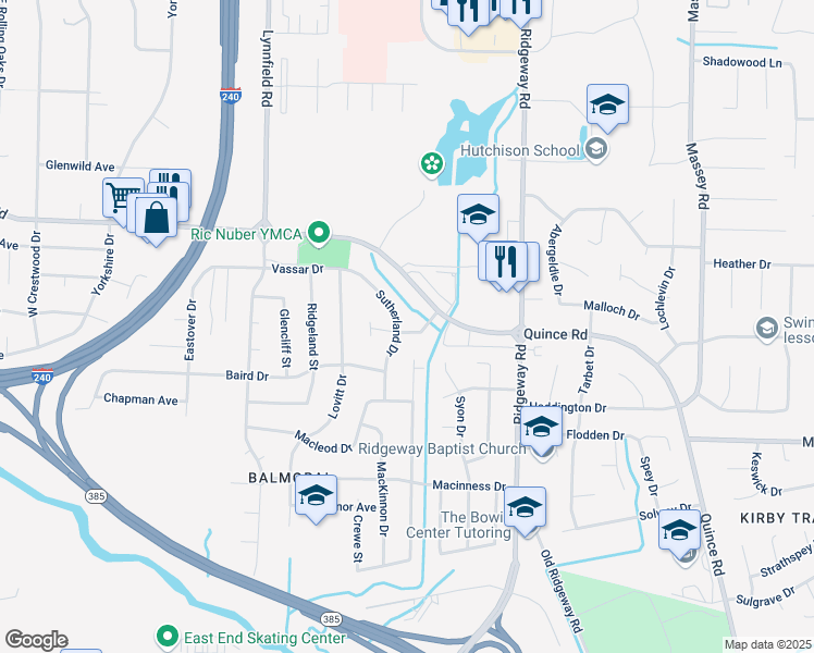 map of restaurants, bars, coffee shops, grocery stores, and more near 6000 McQueen Drive in Memphis