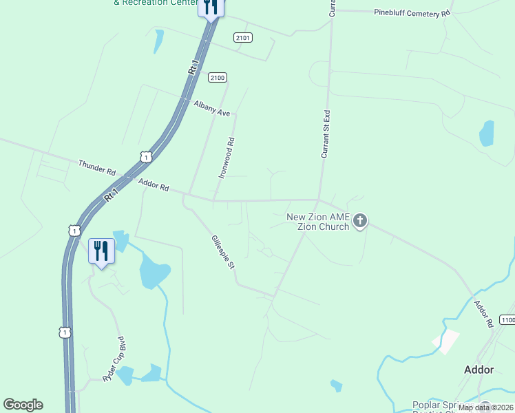 map of restaurants, bars, coffee shops, grocery stores, and more near 340 Addor Road in Pinebluff