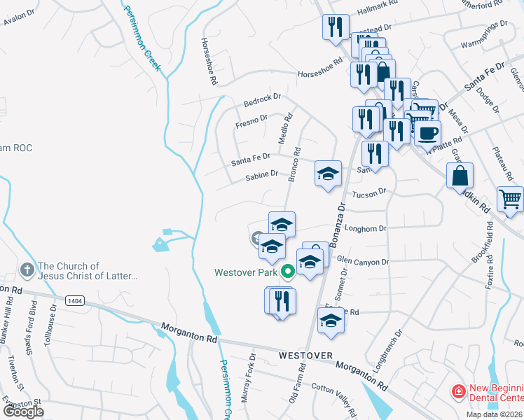 map of restaurants, bars, coffee shops, grocery stores, and more near 6113 Lonestar Road in Fayetteville