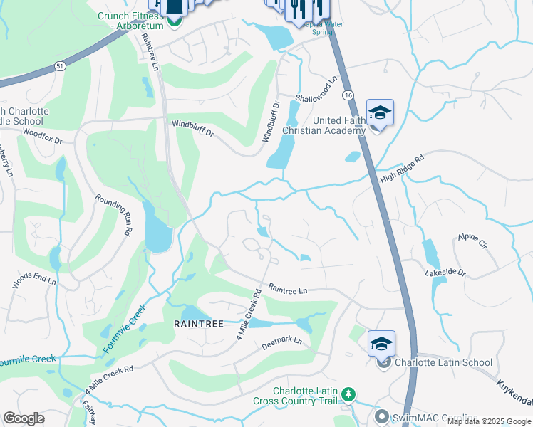 map of restaurants, bars, coffee shops, grocery stores, and more near 9226 Arbourgate Meadows Lane in Charlotte