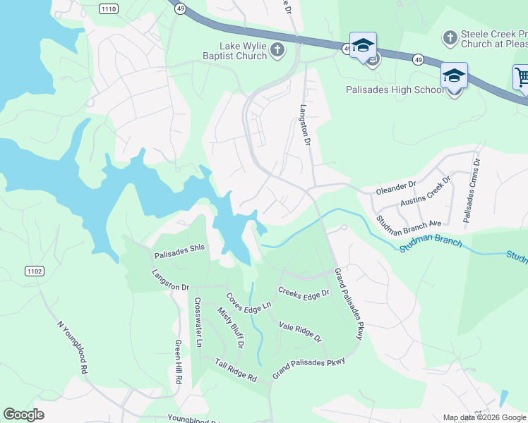 map of restaurants, bars, coffee shops, grocery stores, and more near 15825 Oleander Drive in Charlotte