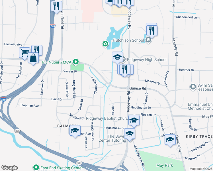 map of restaurants, bars, coffee shops, grocery stores, and more near 6043 McQueen Drive in Memphis
