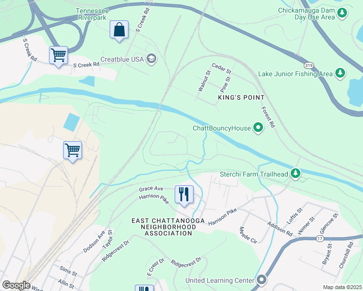 map of restaurants, bars, coffee shops, grocery stores, and more near 4142 Safehaven Ct in Chattanooga