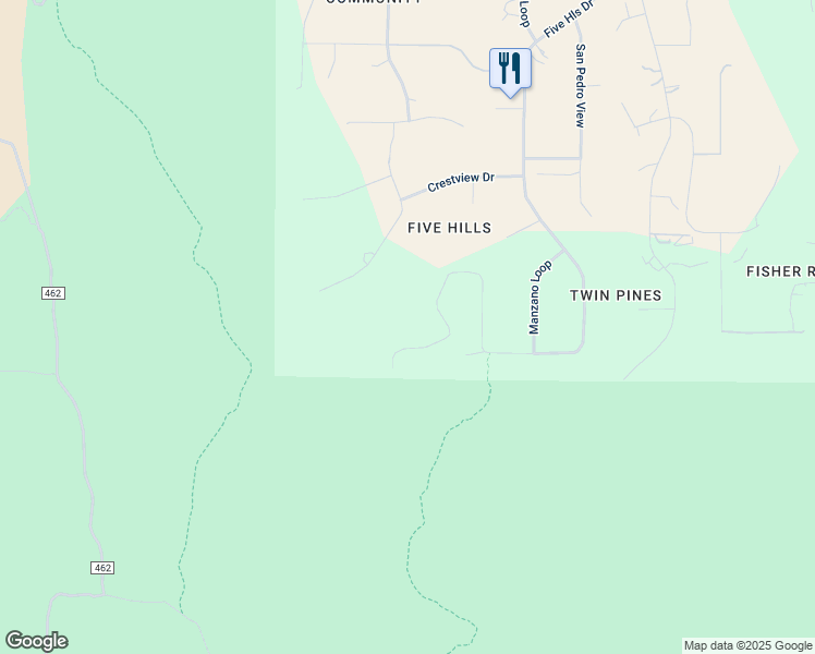map of restaurants, bars, coffee shops, grocery stores, and more near 262 Five Hills Drive in Tijeras