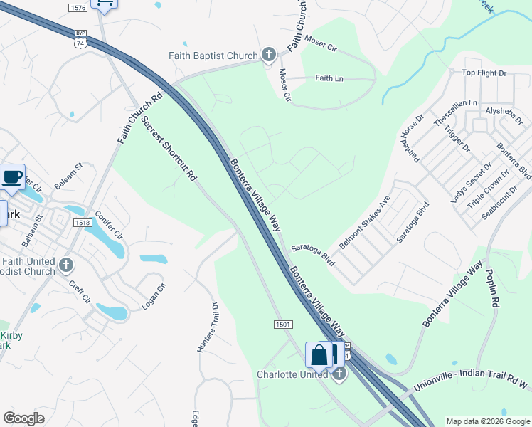 map of restaurants, bars, coffee shops, grocery stores, and more near 6714 Secrest Short Cut Road in Indian Trail