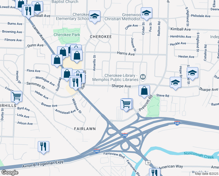 map of restaurants, bars, coffee shops, grocery stores, and more near 3125 Sharpe Avenue in Memphis
