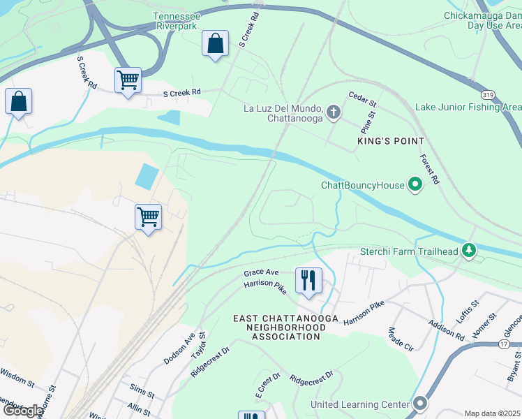 map of restaurants, bars, coffee shops, grocery stores, and more near 2468 Waterhaven Drive in Chattanooga