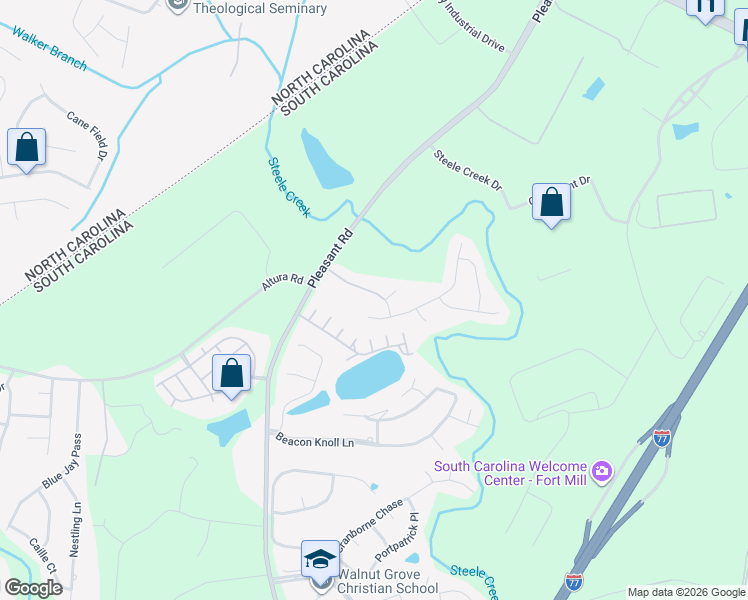 map of restaurants, bars, coffee shops, grocery stores, and more near 150 Foggy Meadow Drive in Fort Mill