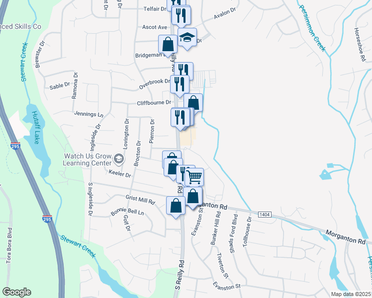 map of restaurants, bars, coffee shops, grocery stores, and more near 6445 Independence Place Drive in Fayetteville