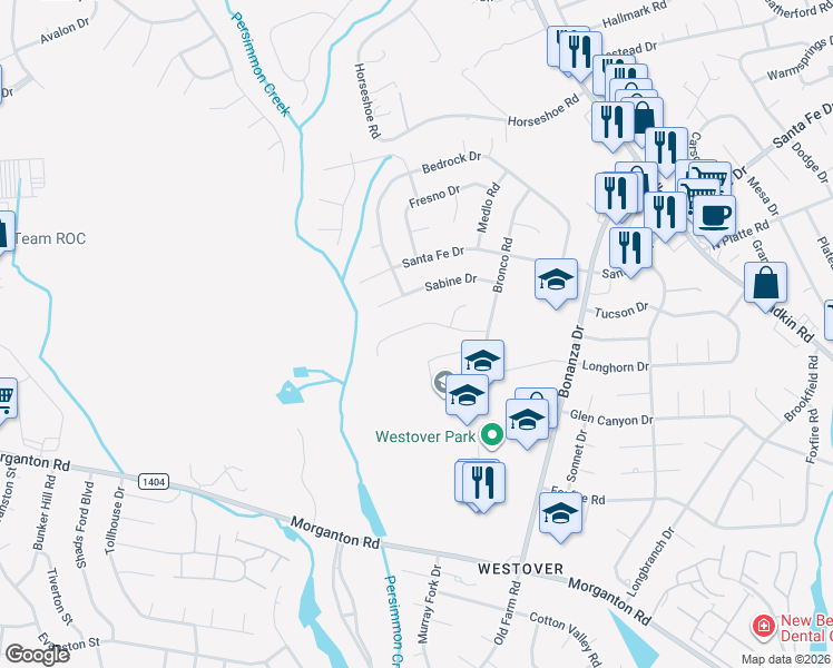 map of restaurants, bars, coffee shops, grocery stores, and more near 6133 Lonestar Road in Fayetteville