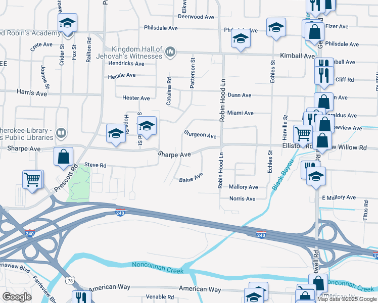 map of restaurants, bars, coffee shops, grocery stores, and more near 3640 Sharpe Avenue in Memphis