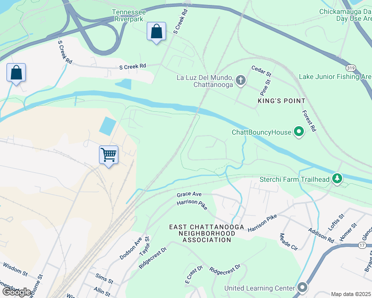 map of restaurants, bars, coffee shops, grocery stores, and more near 2468 Waterhaven Drive in Chattanooga