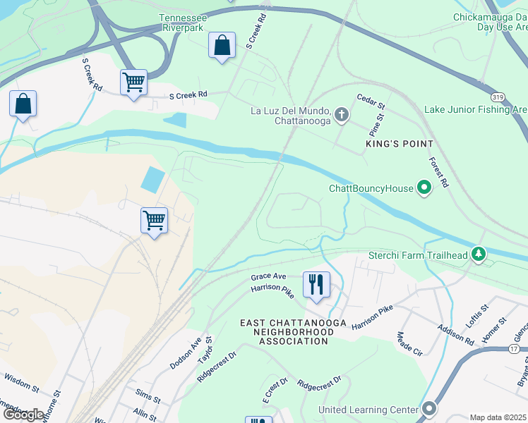 map of restaurants, bars, coffee shops, grocery stores, and more near 2468 Waterhaven Drive in Chattanooga