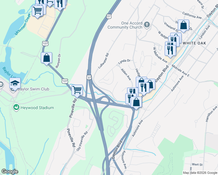 map of restaurants, bars, coffee shops, grocery stores, and more near 203 Lullwater Road in Chattanooga