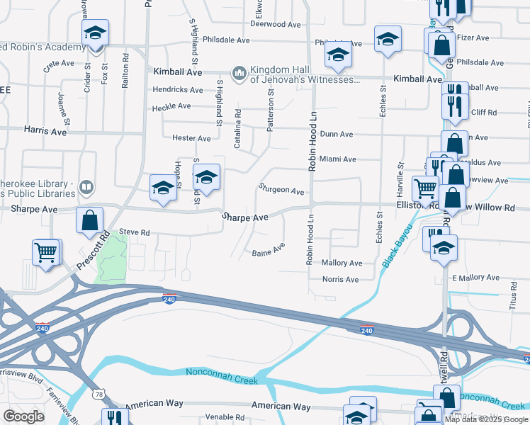 map of restaurants, bars, coffee shops, grocery stores, and more near 3640 Sharpe Avenue in Memphis