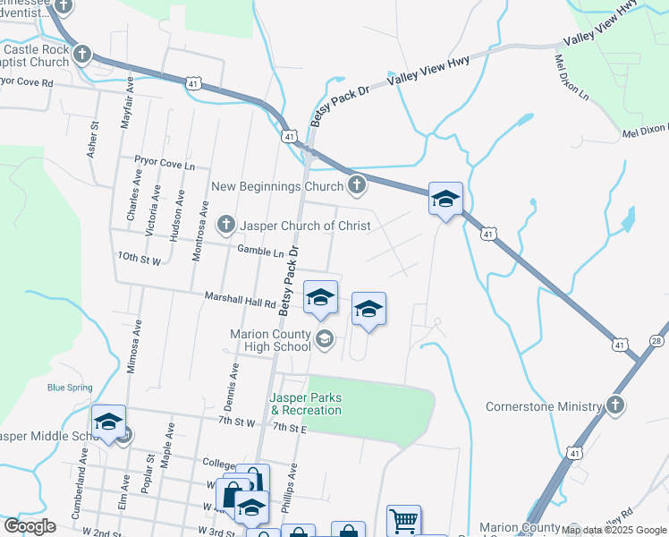 map of restaurants, bars, coffee shops, grocery stores, and more near 1000 Francis Avenue in Jasper