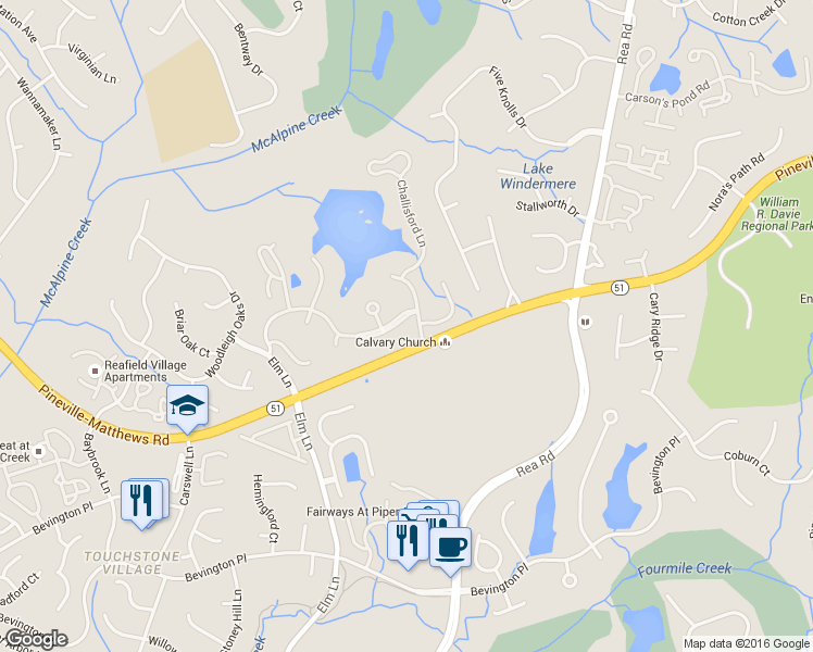 map of restaurants, bars, coffee shops, grocery stores, and more near 5707 Old Well House Road in Charlotte
