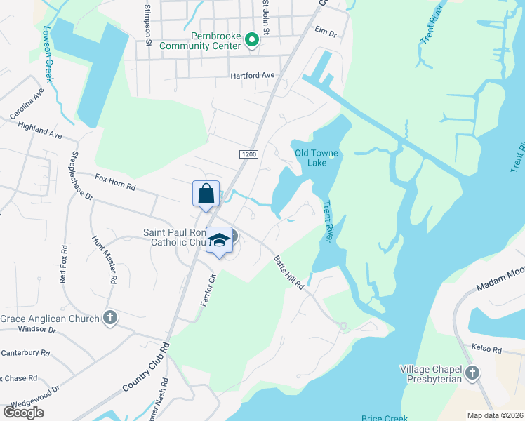 map of restaurants, bars, coffee shops, grocery stores, and more near 803 Arcane Circle in New Bern