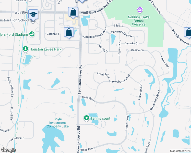 map of restaurants, bars, coffee shops, grocery stores, and more near 1685 Lovejoy Lane in Collierville