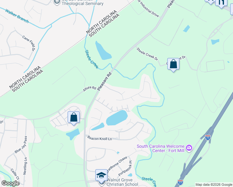 map of restaurants, bars, coffee shops, grocery stores, and more near 150 Foggy Meadow Drive in Fort Mill