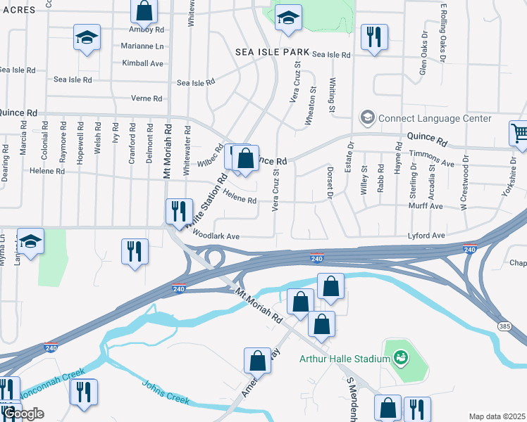 map of restaurants, bars, coffee shops, grocery stores, and more near 5141 Whiteway Drive in Memphis