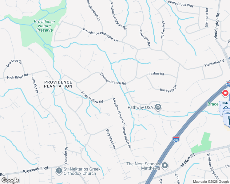 map of restaurants, bars, coffee shops, grocery stores, and more near 5548 Meadow Haven Ln in Charlotte
