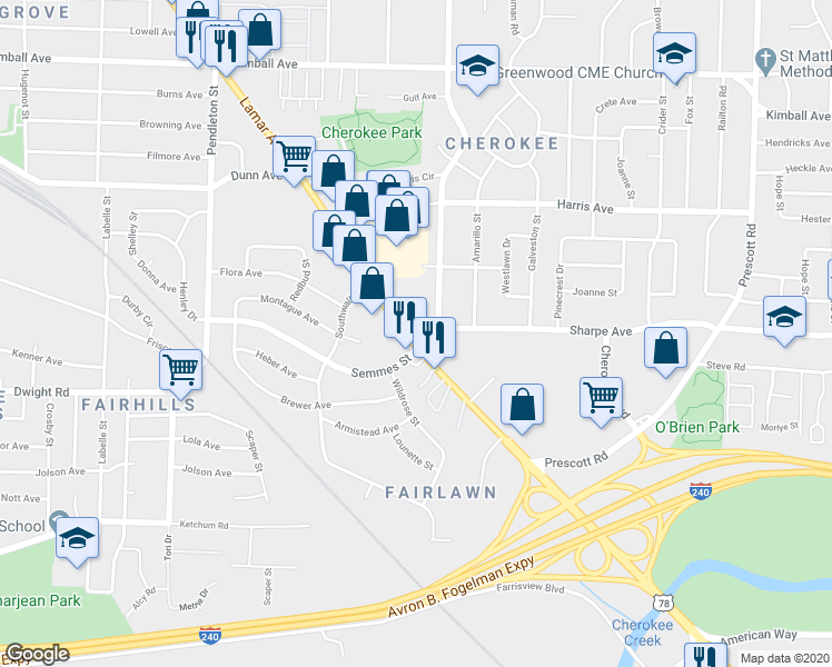 map of restaurants, bars, coffee shops, grocery stores, and more near 3004 Lamar Avenue in Memphis