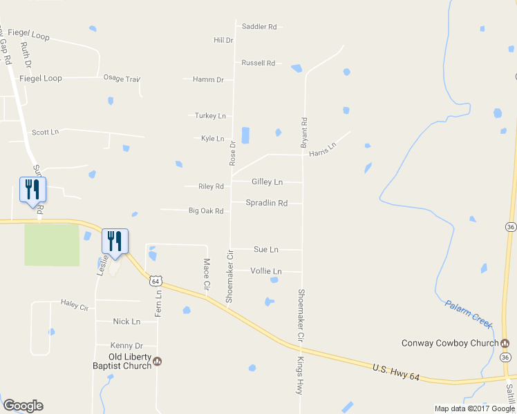 map of restaurants, bars, coffee shops, grocery stores, and more near 8 Spradlin Road in Conway