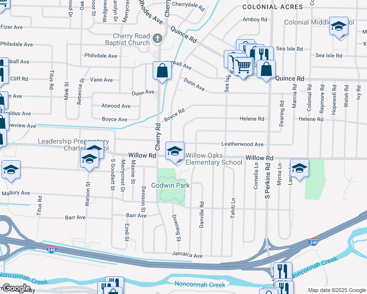 map of restaurants, bars, coffee shops, grocery stores, and more near 4421 Leatherwood Ave in Memphis