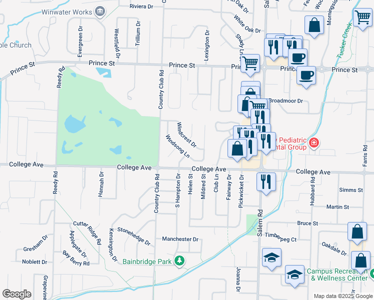 map of restaurants, bars, coffee shops, grocery stores, and more near 3100 Windsong Lane in Conway