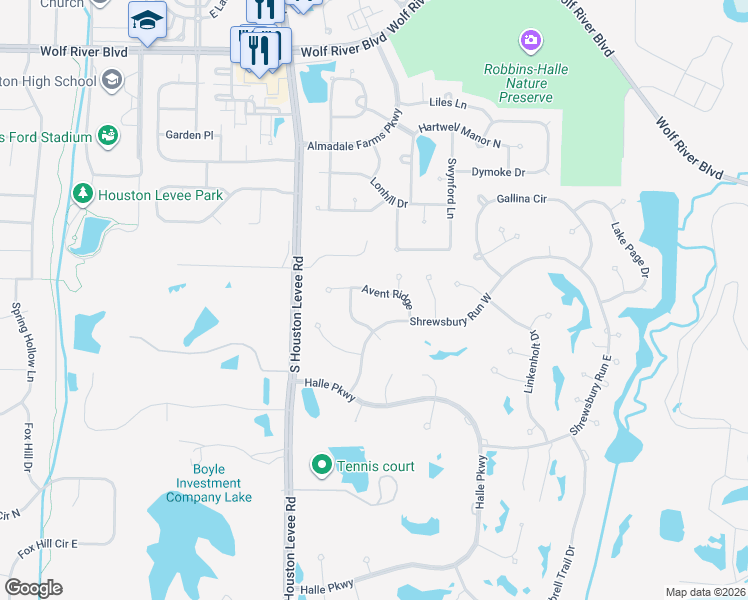 map of restaurants, bars, coffee shops, grocery stores, and more near 1685 Lovejoy Lane in Collierville