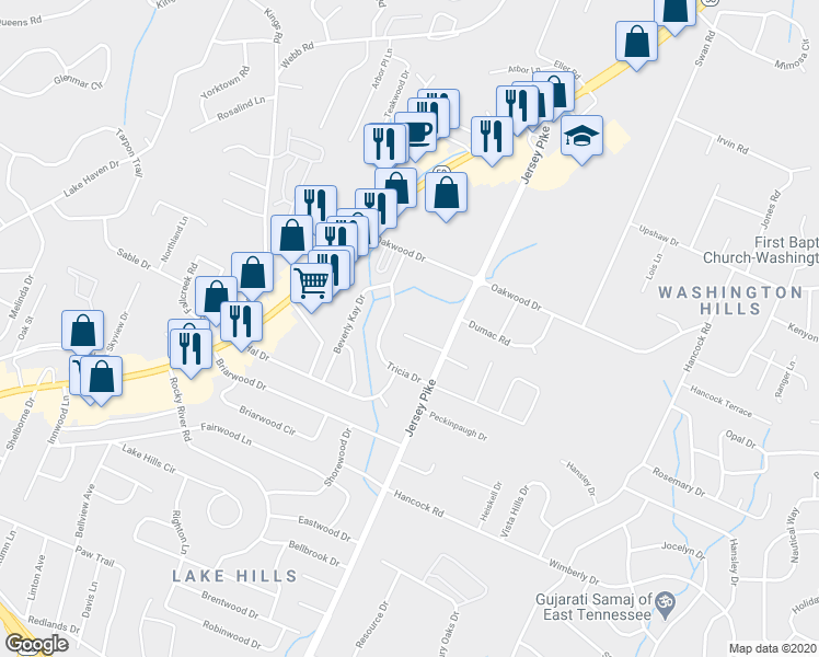 map of restaurants, bars, coffee shops, grocery stores, and more near 4623 Terra Vista Drive in Chattanooga