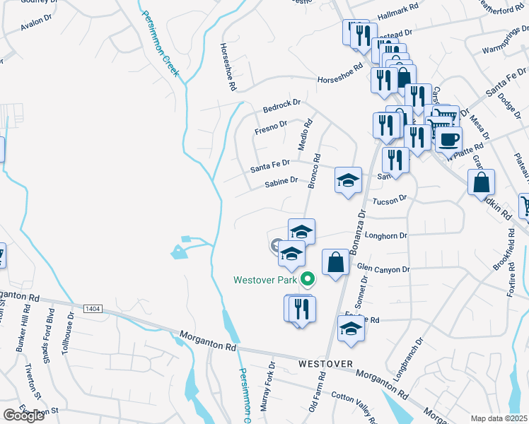 map of restaurants, bars, coffee shops, grocery stores, and more near 6131 Lonestar Road in Fayetteville