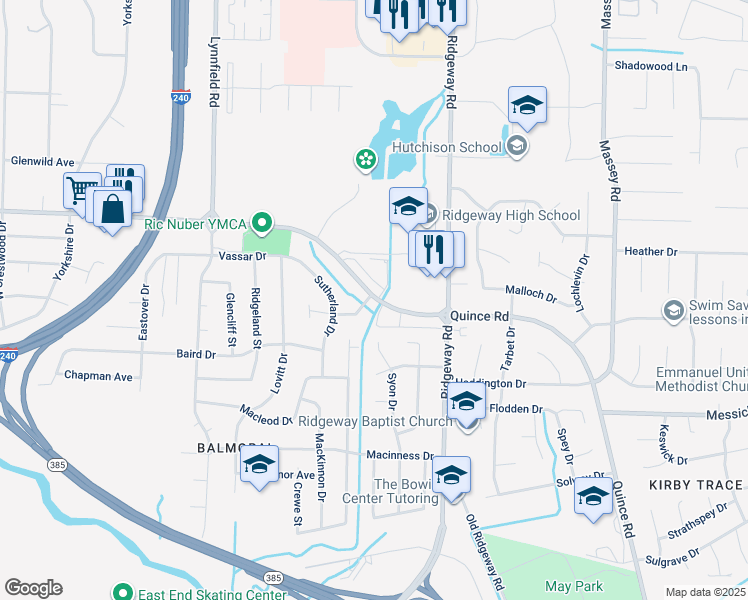 map of restaurants, bars, coffee shops, grocery stores, and more near 6043 McQueen Drive in Memphis