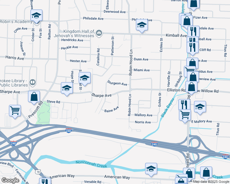 map of restaurants, bars, coffee shops, grocery stores, and more near 3640 Sharpe Avenue in Memphis