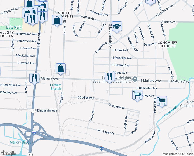 map of restaurants, bars, coffee shops, grocery stores, and more near 494 East Mallory Avenue in Memphis