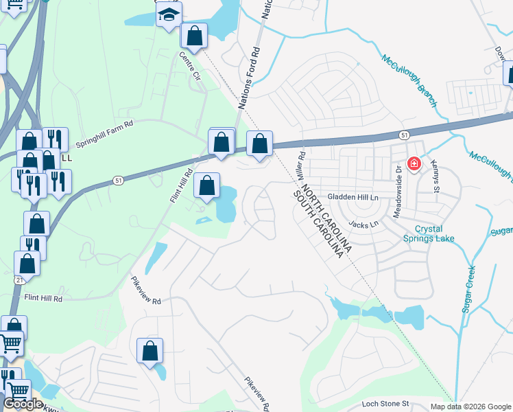 map of restaurants, bars, coffee shops, grocery stores, and more near 328 Deep Water Lane in Fort Mill