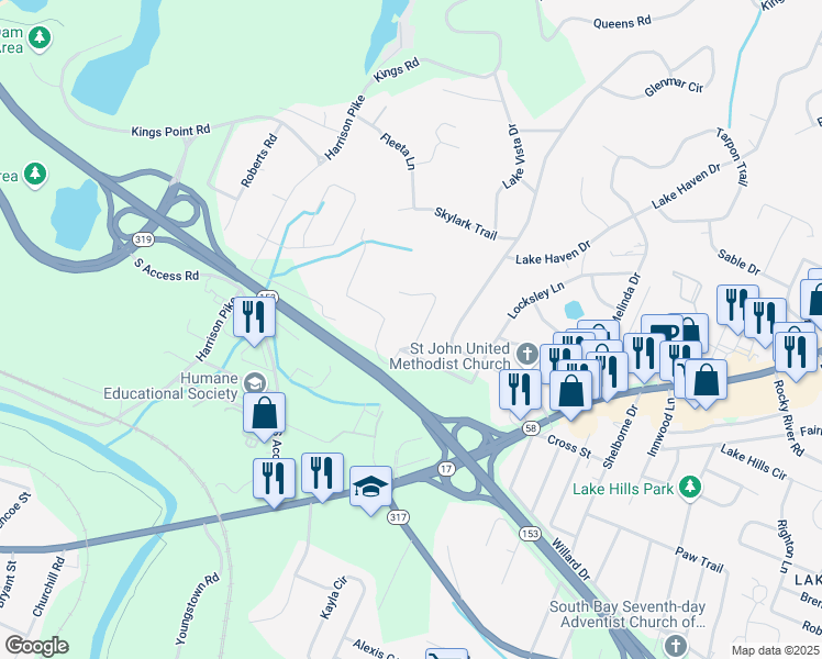 map of restaurants, bars, coffee shops, grocery stores, and more near 4409 James Drive in Chattanooga