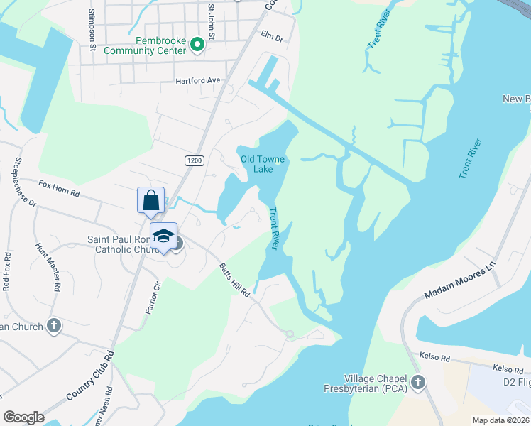 map of restaurants, bars, coffee shops, grocery stores, and more near 2406 Harbor Island Road in New Bern