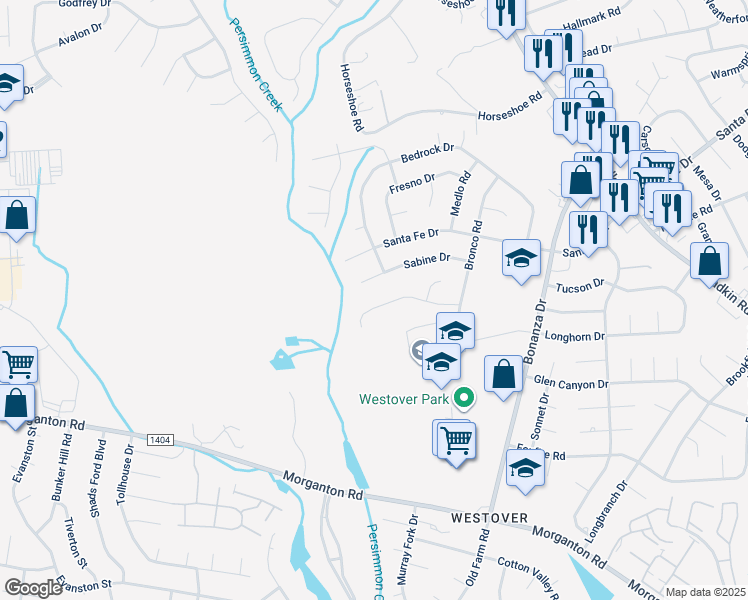 map of restaurants, bars, coffee shops, grocery stores, and more near 6144 Lonestar Road in Fayetteville