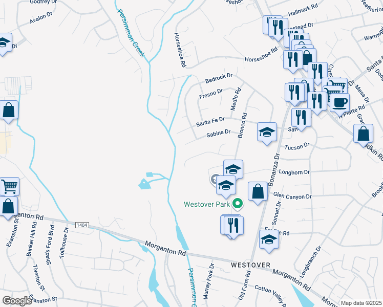 map of restaurants, bars, coffee shops, grocery stores, and more near 6144 Lonestar Road in Fayetteville