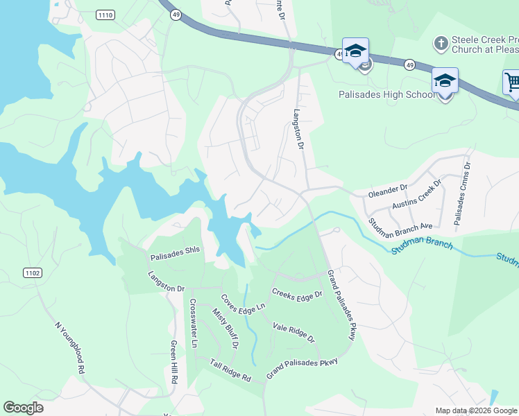 map of restaurants, bars, coffee shops, grocery stores, and more near 15825 Oleander Drive in Charlotte
