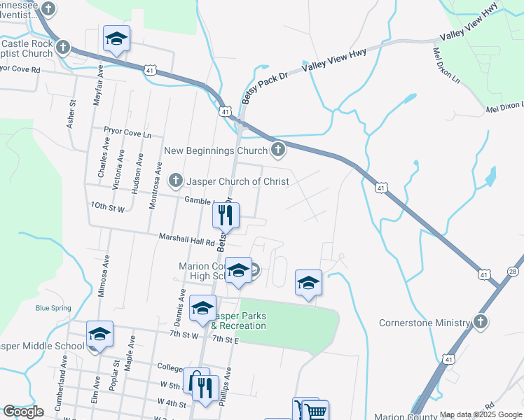 map of restaurants, bars, coffee shops, grocery stores, and more near 1000 Frances Avenue in Jasper